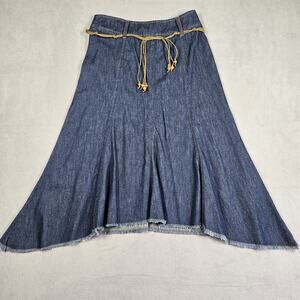 Christopher & Banks Denim Skirt Womens 4 Midi Frayed Cowgirl Country Western Y2K